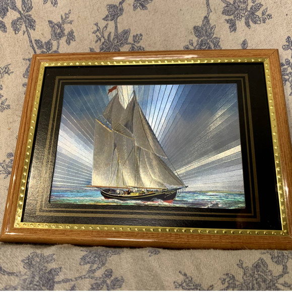Vintage Framed Foil Art Print of Ship - Picture 10 of 10